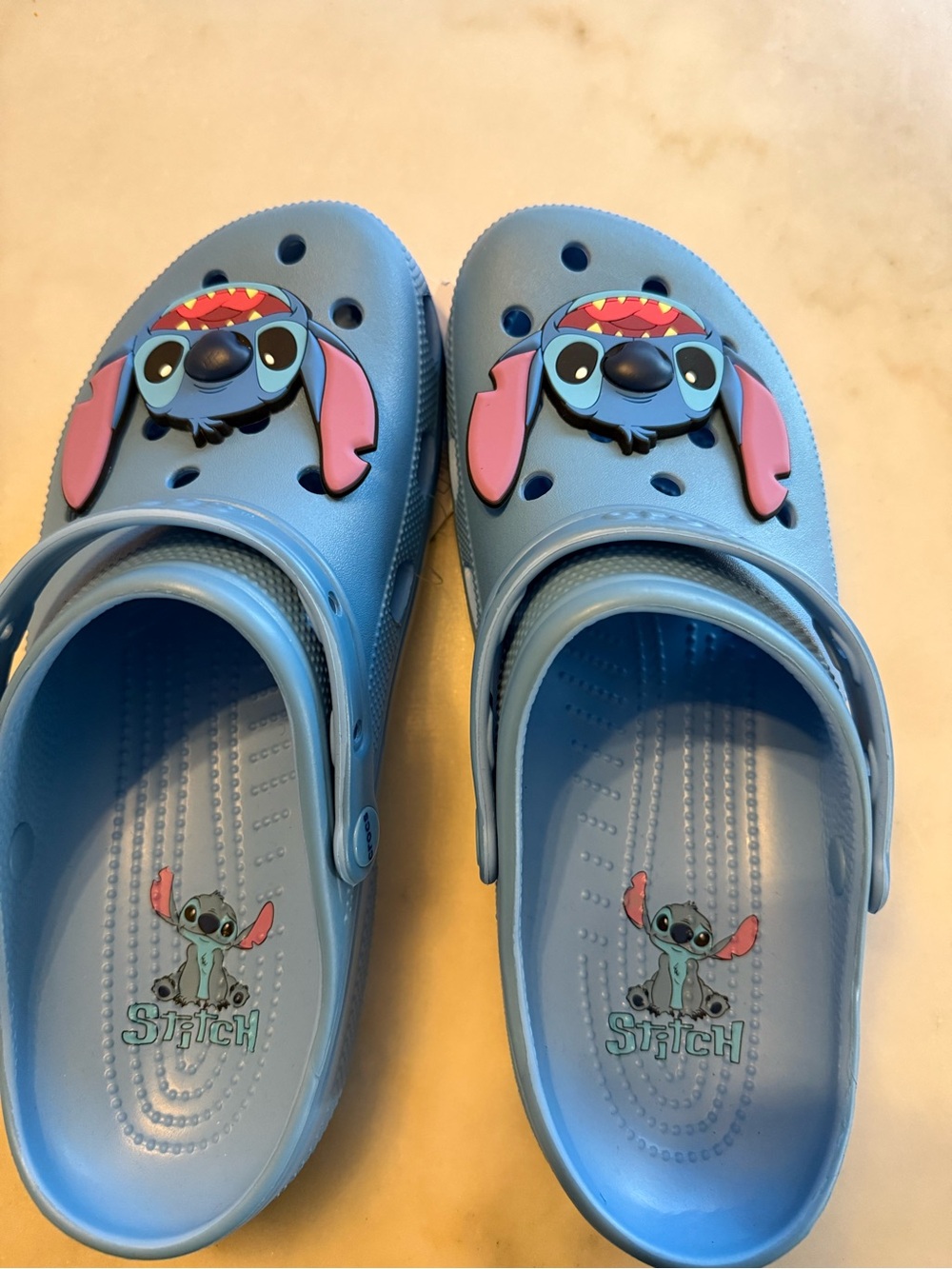 CROCS Kids Blue Stitch Clog Sandals with Pink Accent